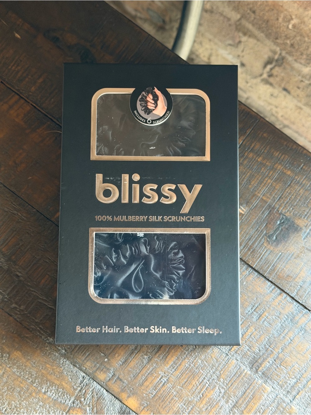 Blissy 100% Mulberry Silk Scrunchies - Black 6 Pack
